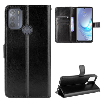 Crazy Horse PU Leather Phone Case Protector Cover Wallet Stand for Motorola Moto G50