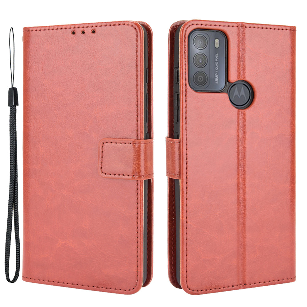 Crazy Horse PU Leather Phone Case Protector Cover Wallet Stand for Motorola Moto G50