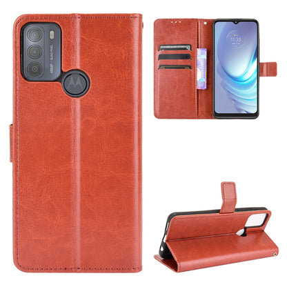 Crazy Horse PU Leather Phone Case Protector Cover Wallet Stand for Motorola Moto G50