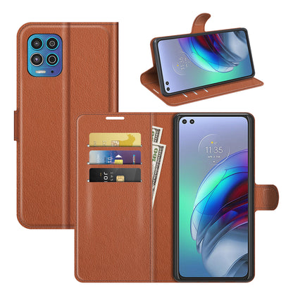 Litchi Texture Leather Wallet Phone Case Folio Flip Cover with Stand for Motorola Edge S / Moto G100