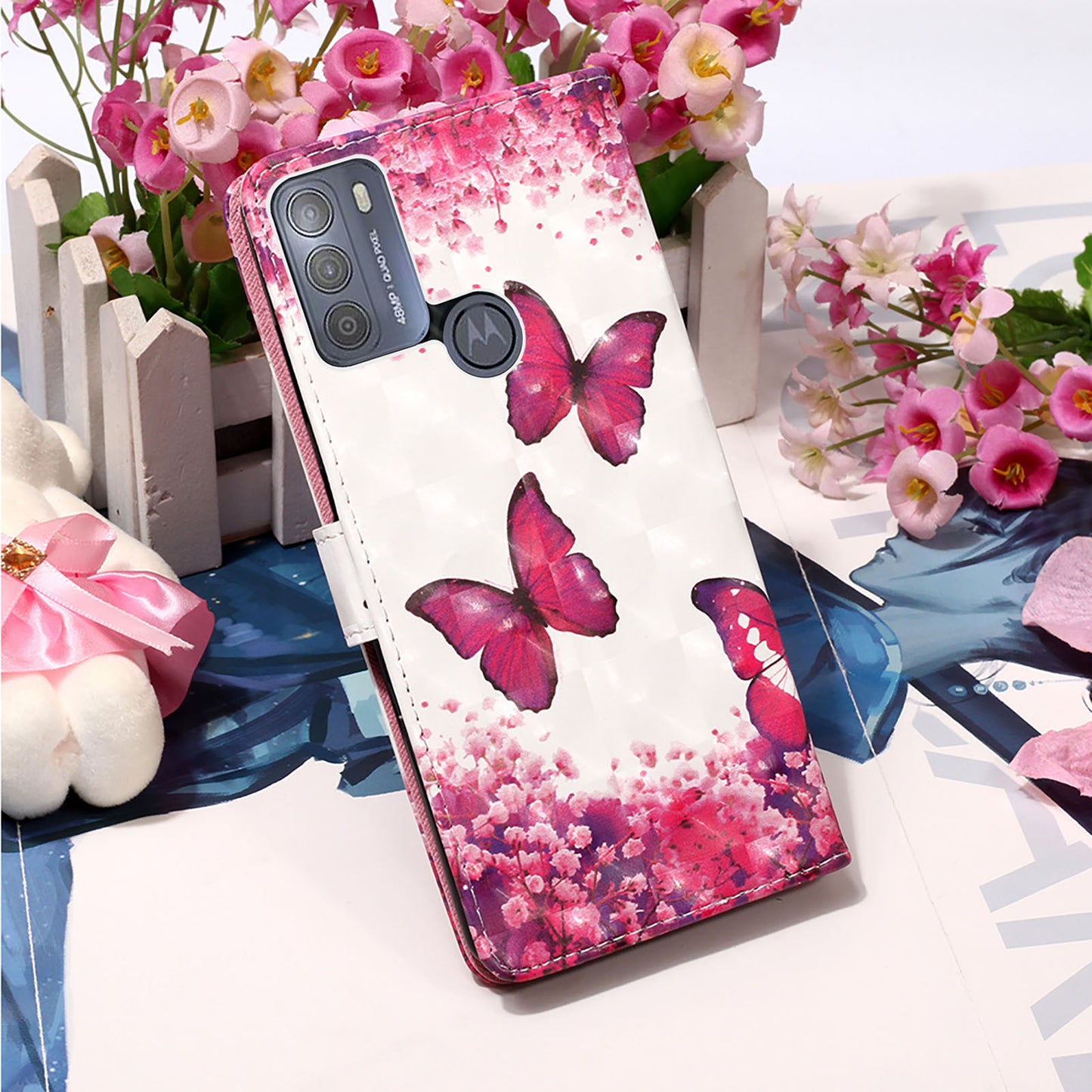 3D Pattern Printing Leather Protection Case Wallet Stand Phone Cover for Motorola Moto G50