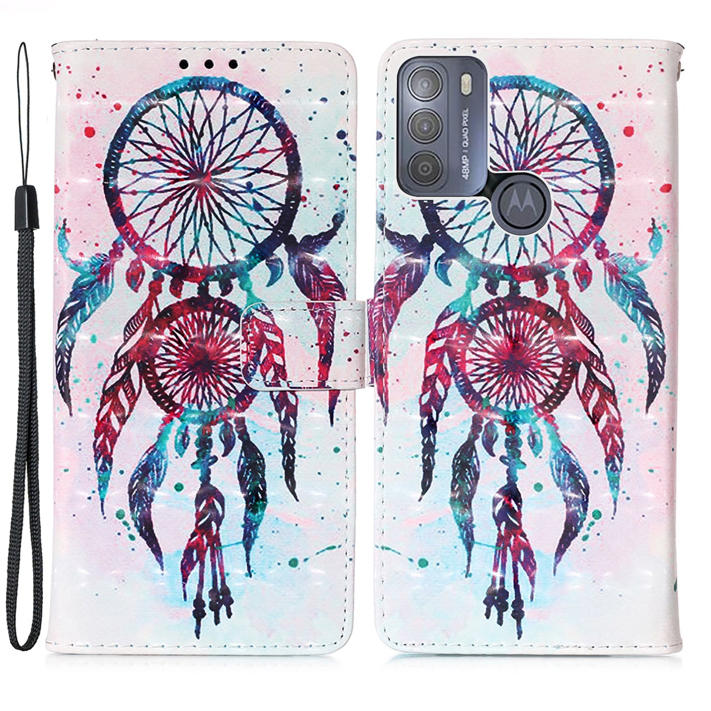 3D Pattern Printing Leather Protection Case Wallet Stand Phone Cover for Motorola Moto G50