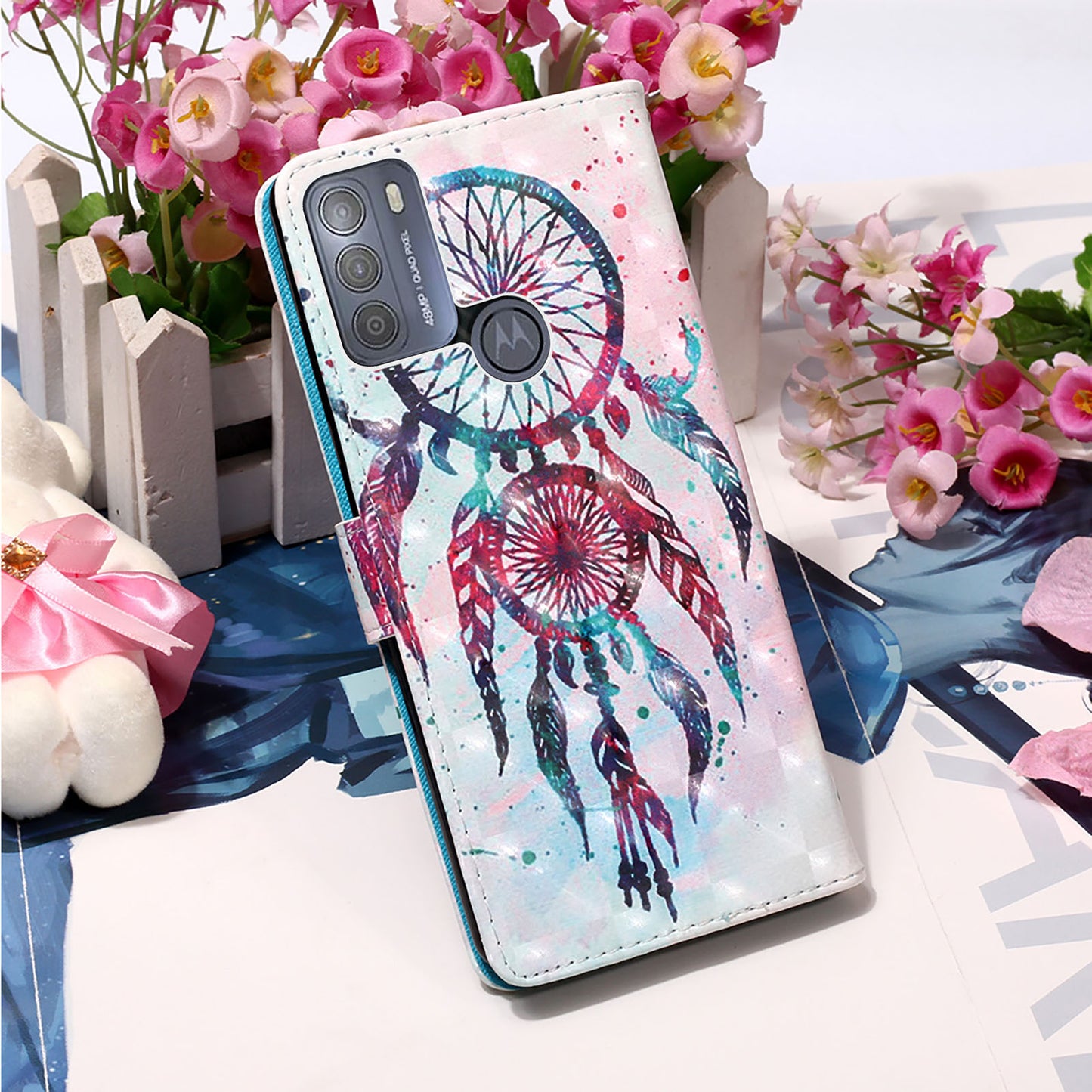 3D Pattern Printing Leather Protection Case Wallet Stand Phone Cover for Motorola Moto G50