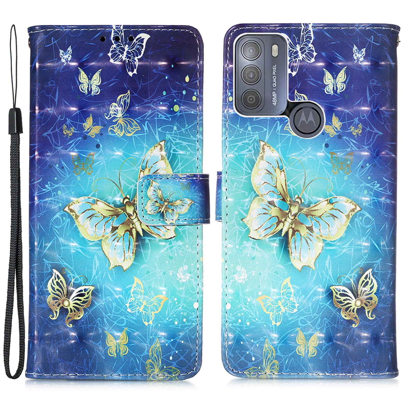 3D Pattern Printing Leather Protection Case Wallet Stand Phone Cover for Motorola Moto G50