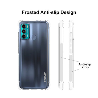 ENKAY HAT PRINCE Flexible Anti-slip Strip Design 4 Corners Cushioned Transparent TPU Cover Case for Motorola Moto G60/G40 Fusion