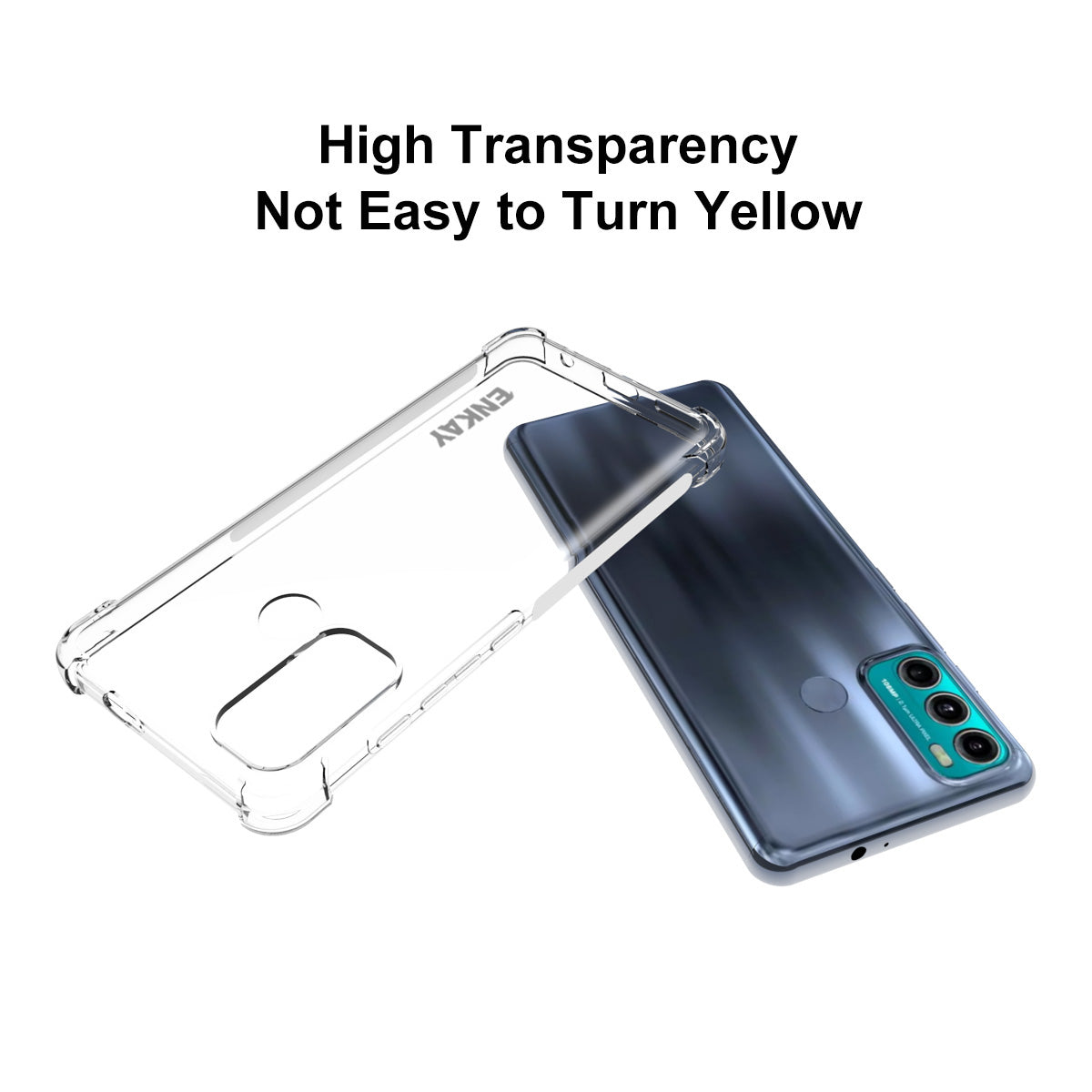 ENKAY HAT PRINCE Flexible Anti-slip Strip Design 4 Corners Cushioned Transparent TPU Cover Case for Motorola Moto G60/G40 Fusion