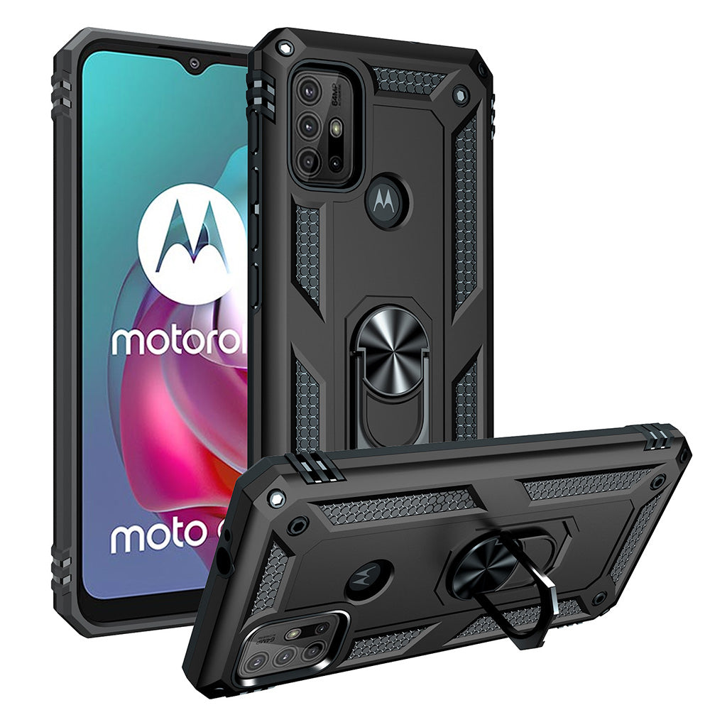 Anti-drop PC + TPU Combo Hybrid Phone Shell with Ring Kickstand for Motorola Moto G10/G30/G20