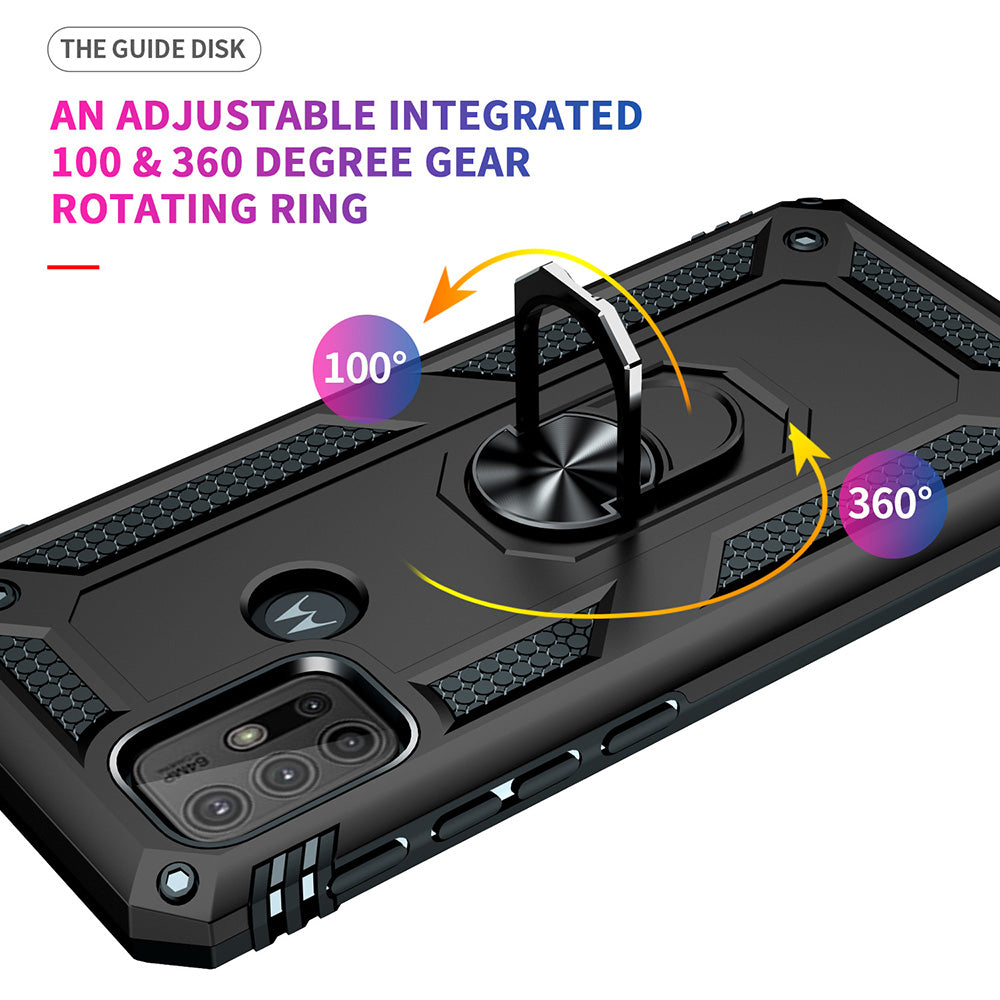 Anti-drop PC + TPU Combo Hybrid Phone Shell with Ring Kickstand for Motorola Moto G10/G30/G20