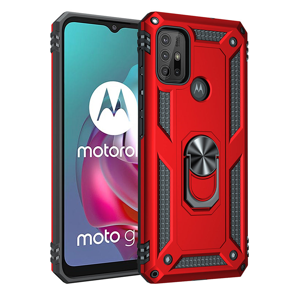 Anti-drop PC + TPU Combo Hybrid Phone Shell with Ring Kickstand for Motorola Moto G10/G30/G20