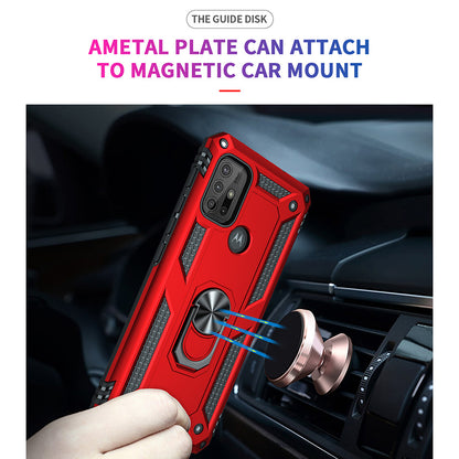 Anti-drop PC + TPU Combo Hybrid Phone Shell with Ring Kickstand for Motorola Moto G10/G30/G20