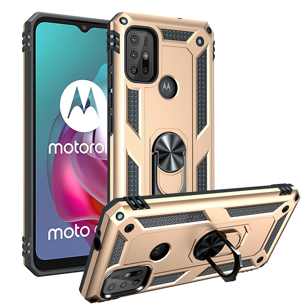 Anti-drop PC + TPU Combo Hybrid Phone Shell with Ring Kickstand for Motorola Moto G10/G30/G20