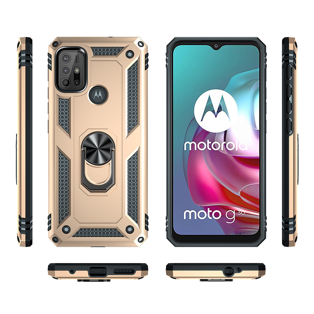 Anti-drop PC + TPU Combo Hybrid Phone Shell with Ring Kickstand for Motorola Moto G10/G30/G20