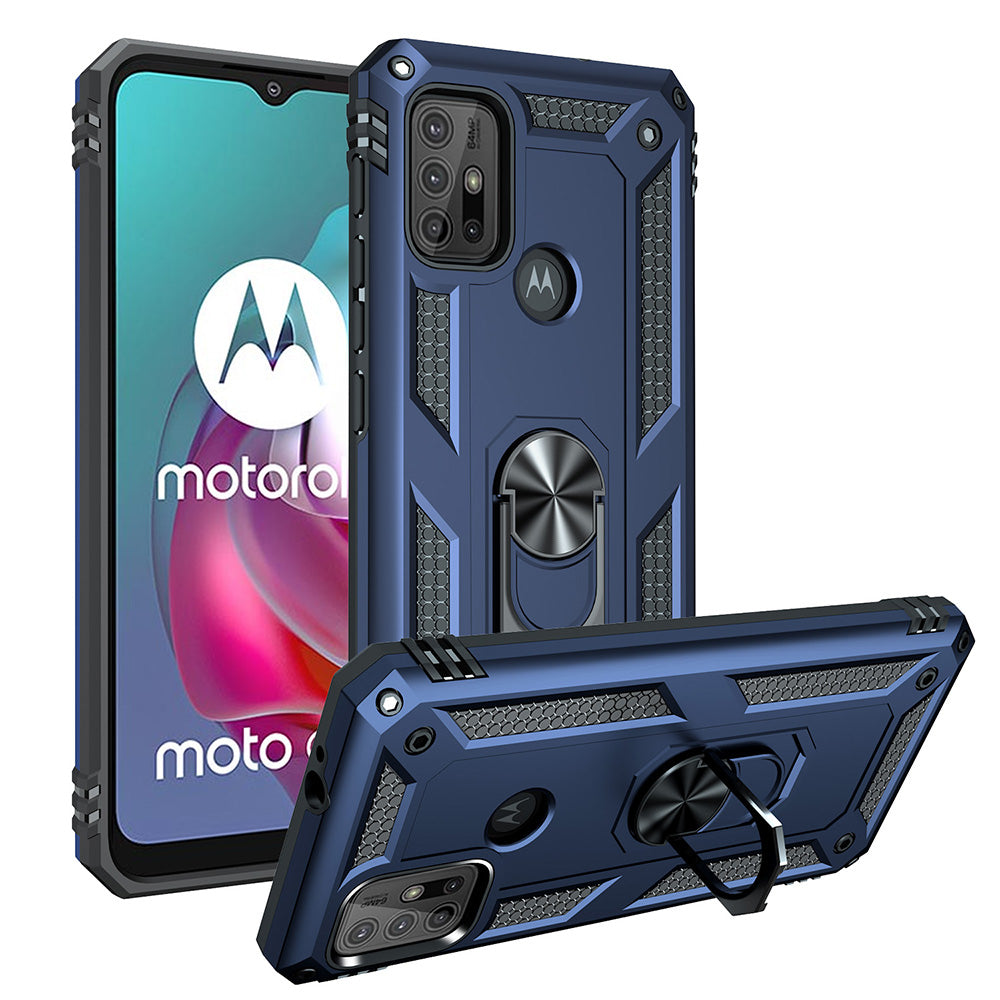 Anti-drop PC + TPU Combo Hybrid Phone Shell with Ring Kickstand for Motorola Moto G10/G30/G20