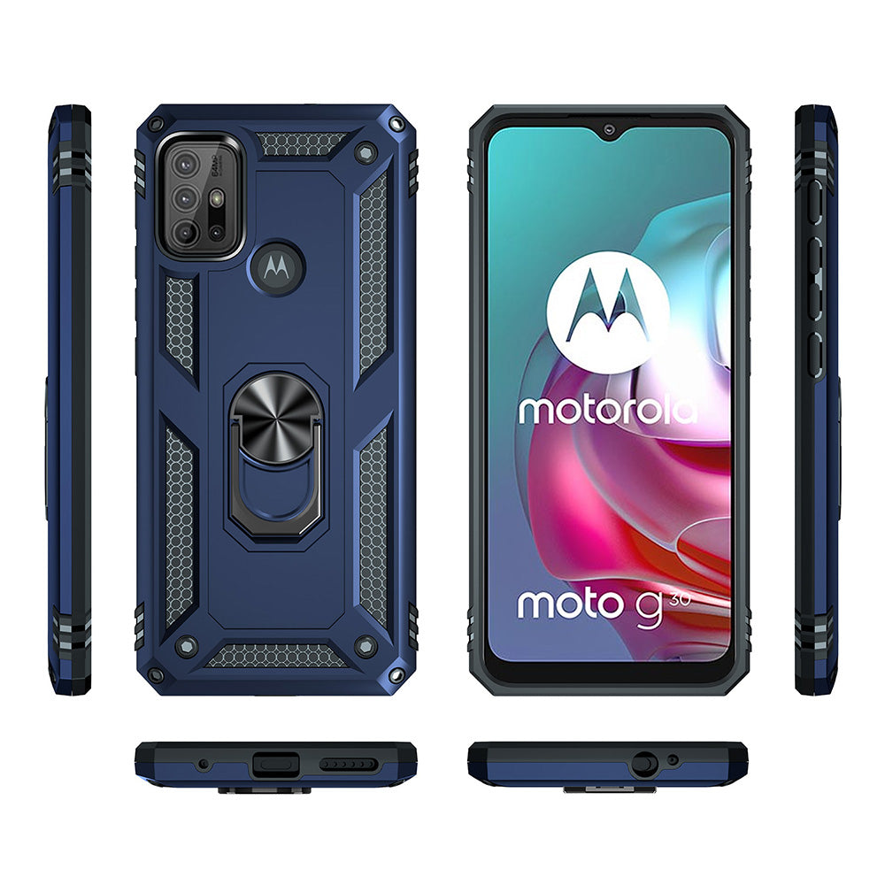 Anti-drop PC + TPU Combo Hybrid Phone Shell with Ring Kickstand for Motorola Moto G10/G30/G20