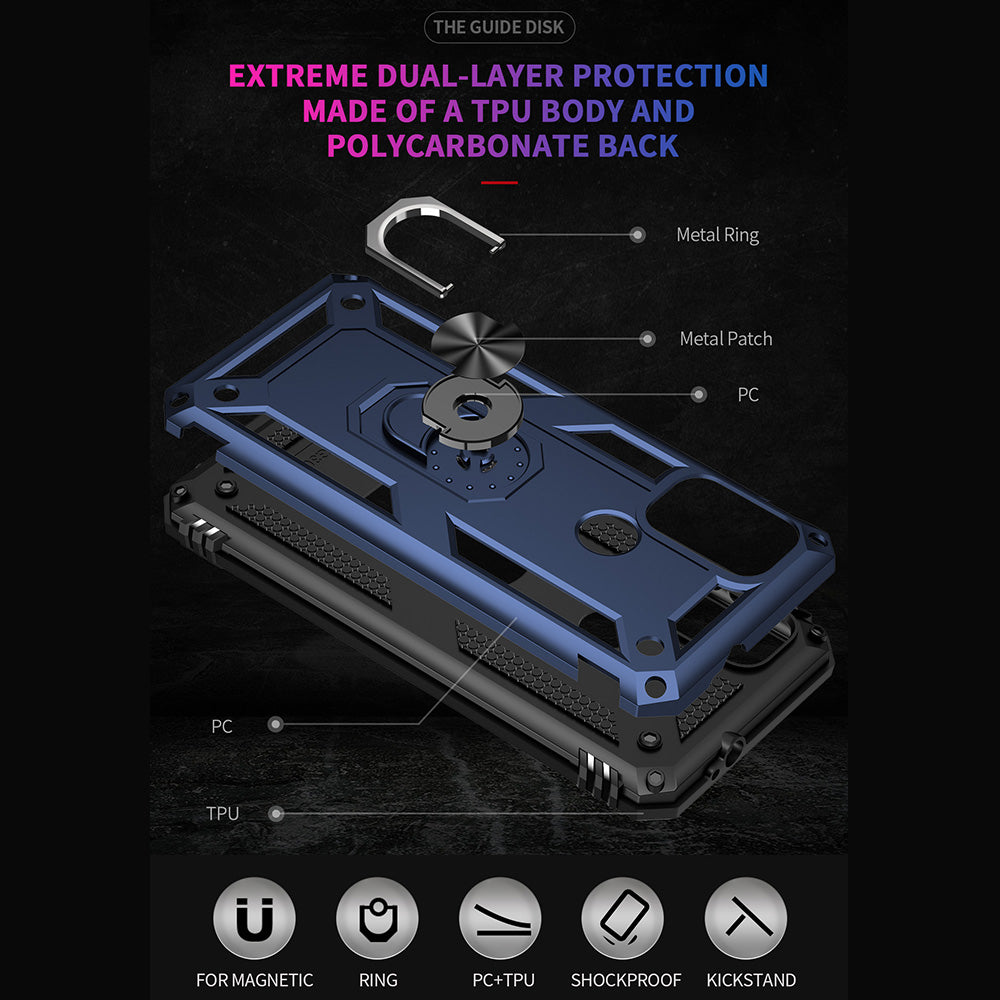 Anti-drop PC + TPU Combo Hybrid Phone Shell with Ring Kickstand for Motorola Moto G10/G30/G20