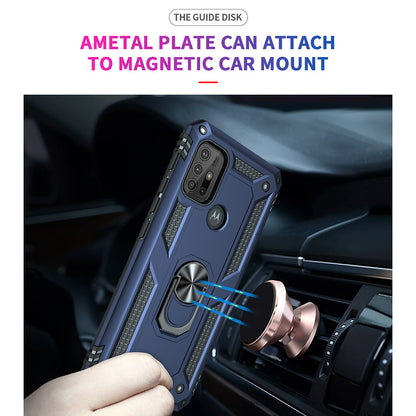 Anti-drop PC + TPU Combo Hybrid Phone Shell with Ring Kickstand for Motorola Moto G10/G30/G20