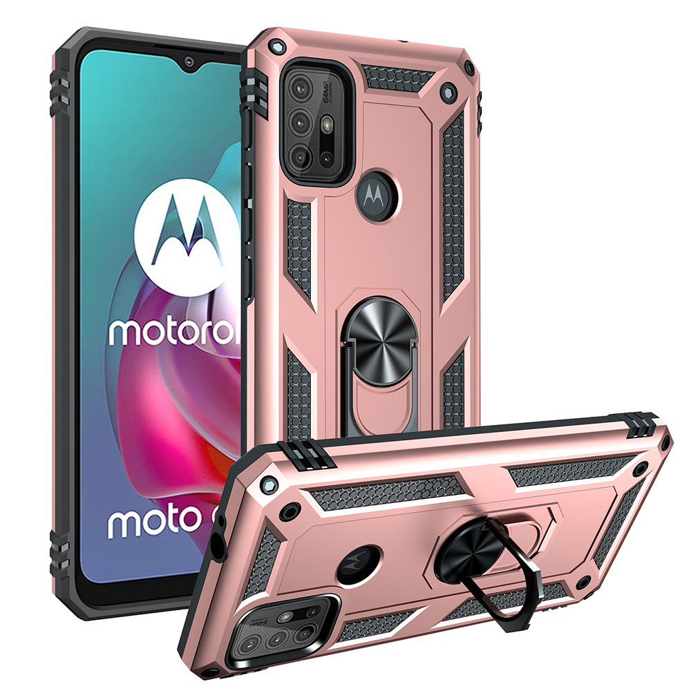 Anti-drop PC + TPU Combo Hybrid Phone Shell with Ring Kickstand for Motorola Moto G10/G30/G20