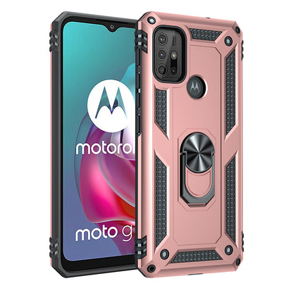 Anti-drop PC + TPU Combo Hybrid Phone Shell with Ring Kickstand for Motorola Moto G10/G30/G20