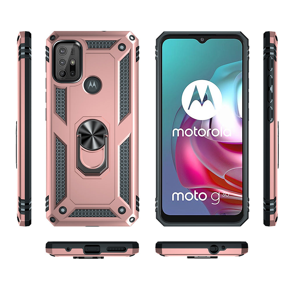 Anti-drop PC + TPU Combo Hybrid Phone Shell with Ring Kickstand for Motorola Moto G10/G30/G20