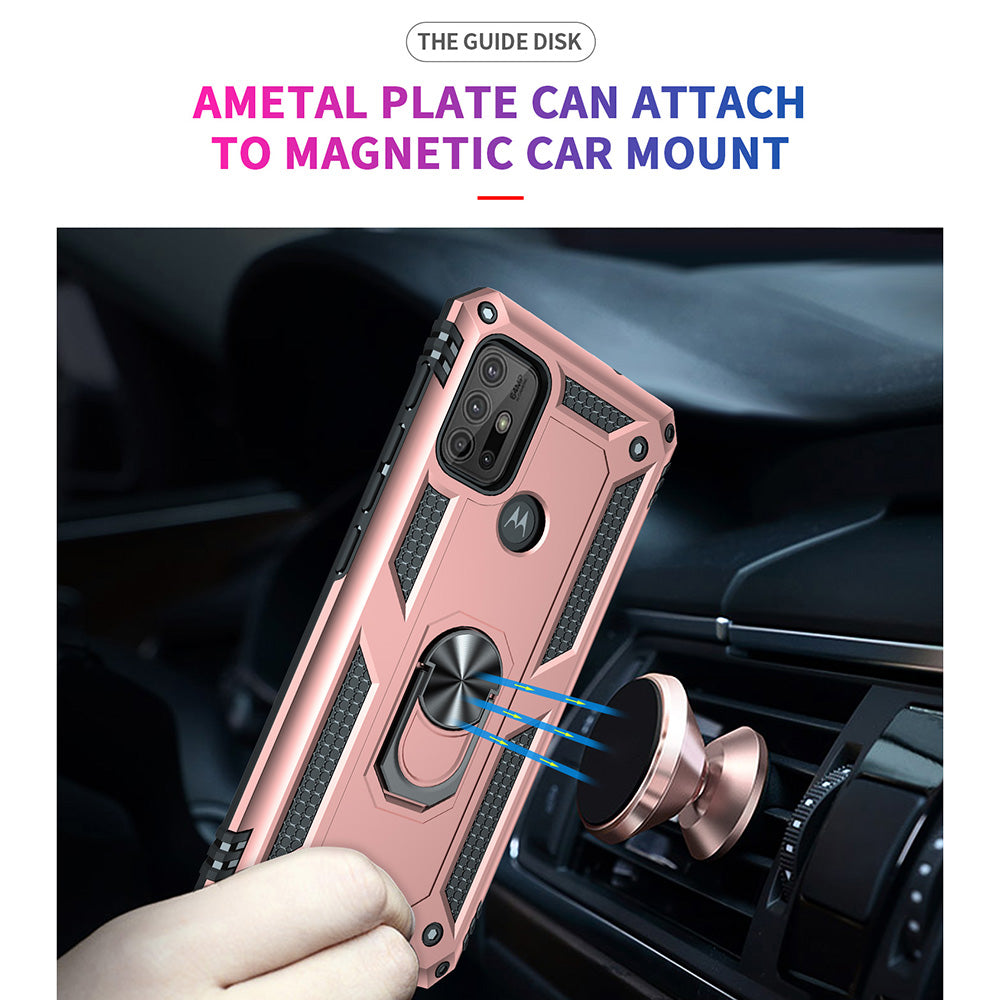 Anti-drop PC + TPU Combo Hybrid Phone Shell with Ring Kickstand for Motorola Moto G10/G30/G20