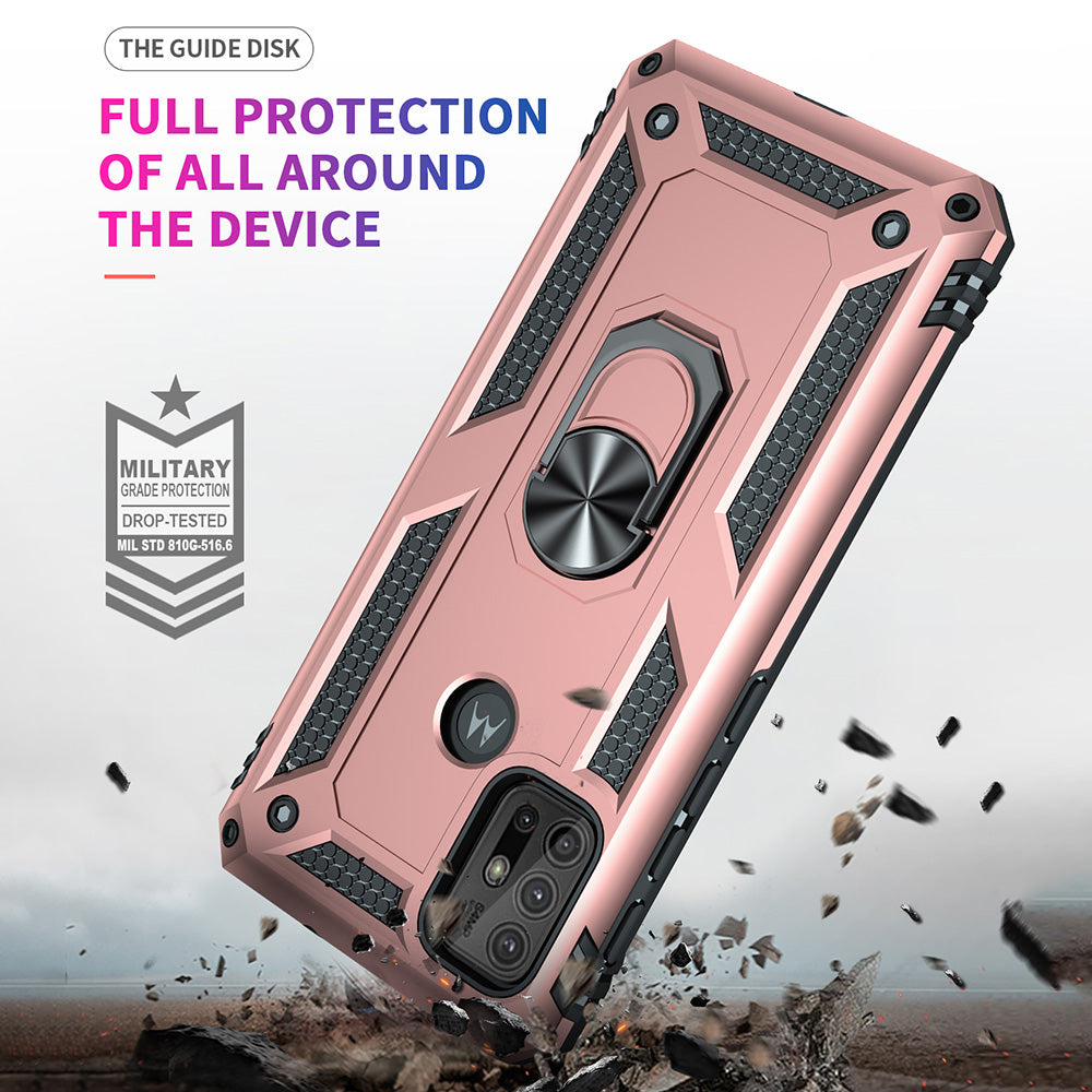 Anti-drop PC + TPU Combo Hybrid Phone Shell with Ring Kickstand for Motorola Moto G10/G30/G20