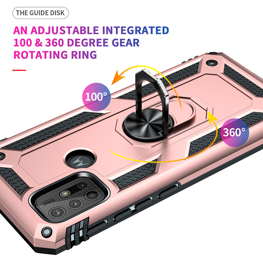 Anti-drop PC + TPU Combo Hybrid Phone Shell with Ring Kickstand for Motorola Moto G10/G30/G20