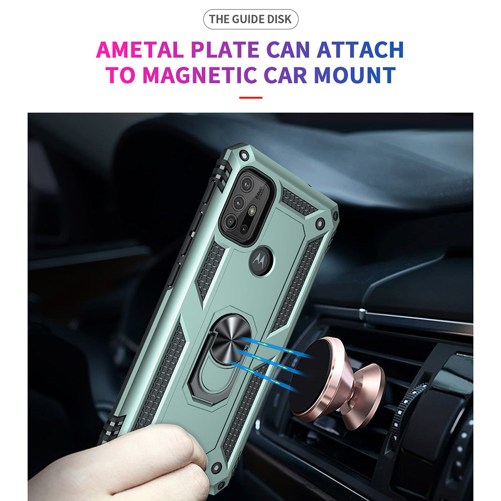 Anti-drop PC + TPU Combo Hybrid Phone Shell with Ring Kickstand for Motorola Moto G10/G30/G20