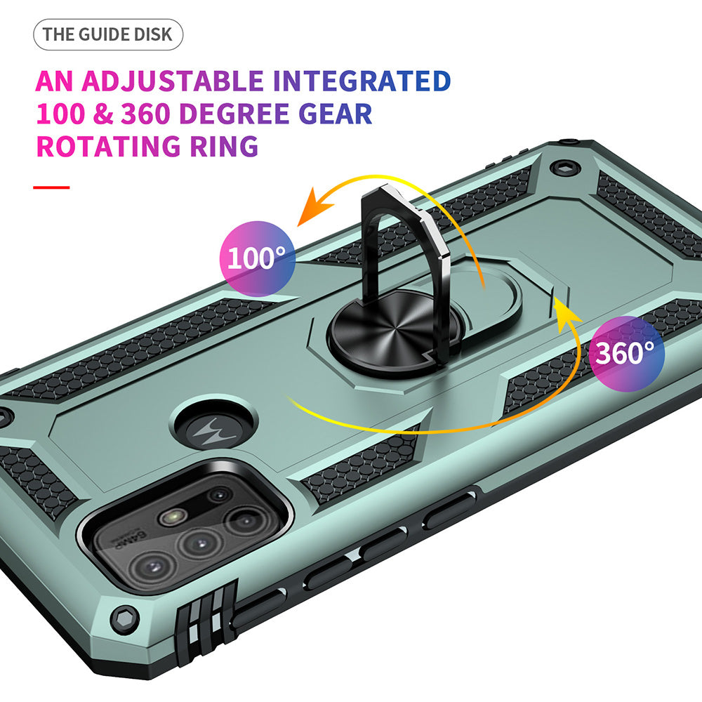 Anti-drop PC + TPU Combo Hybrid Phone Shell with Ring Kickstand for Motorola Moto G10/G30/G20