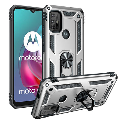 Anti-drop PC + TPU Combo Hybrid Phone Shell with Ring Kickstand for Motorola Moto G10/G30/G20