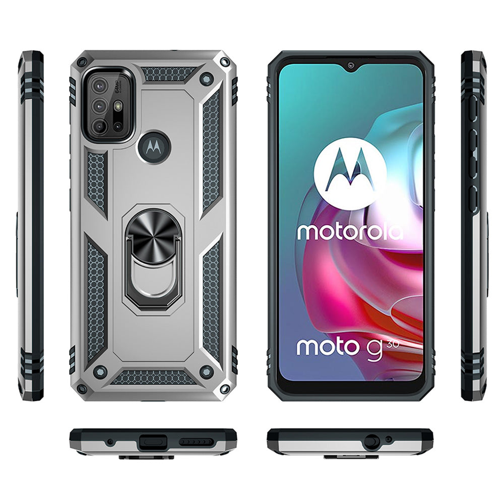 Anti-drop PC + TPU Combo Hybrid Phone Shell with Ring Kickstand for Motorola Moto G10/G30/G20