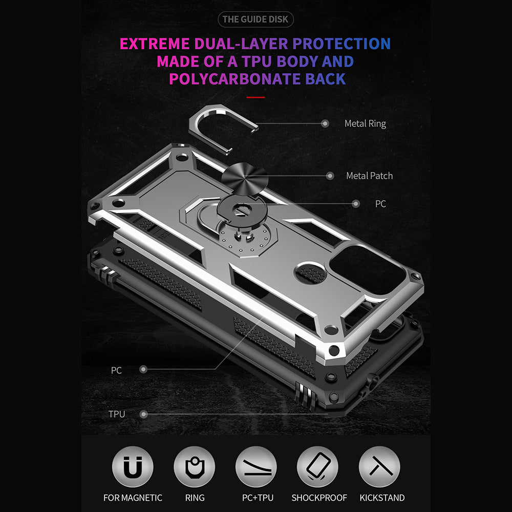 Anti-drop PC + TPU Combo Hybrid Phone Shell with Ring Kickstand for Motorola Moto G10/G30/G20