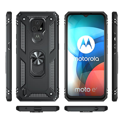 For Motorola Moto E7 Anti-Fall Phone Hybrid PC + TPU + Metal Case with Finger Ring Kickstand