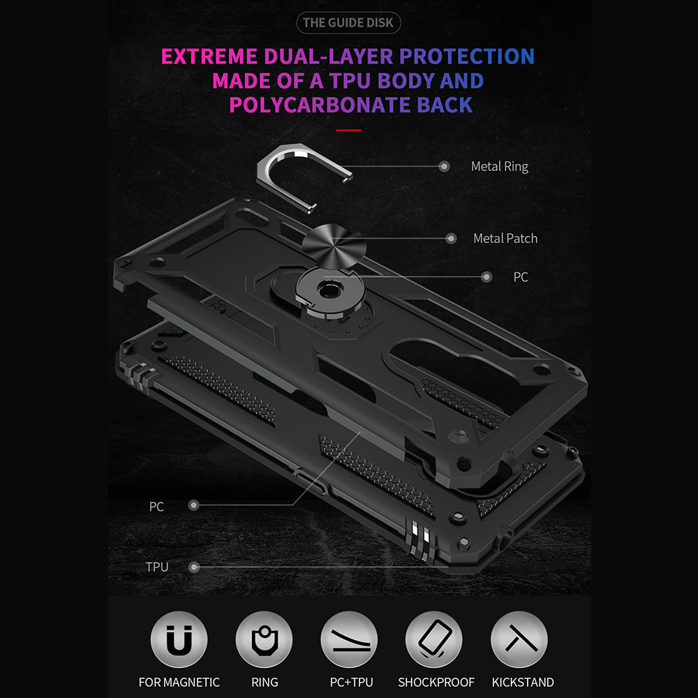 For Motorola Moto E7 Anti-Fall Phone Hybrid PC + TPU + Metal Case with Finger Ring Kickstand