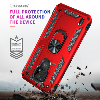 For Motorola Moto E7 Anti-Fall Phone Hybrid PC + TPU + Metal Case with Finger Ring Kickstand