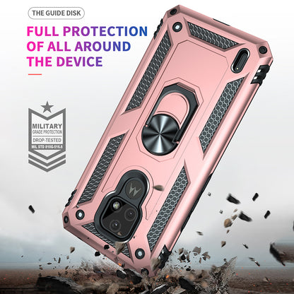 For Motorola Moto E7 Anti-Fall Phone Hybrid PC + TPU + Metal Case with Finger Ring Kickstand