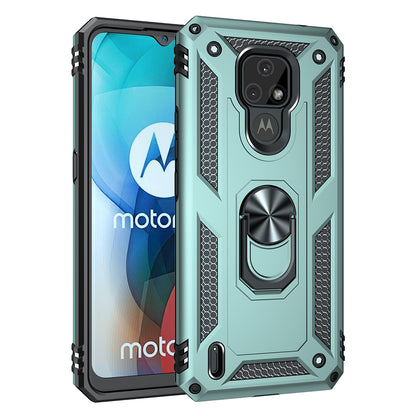 For Motorola Moto E7 Anti-Fall Phone Hybrid PC + TPU + Metal Case with Finger Ring Kickstand