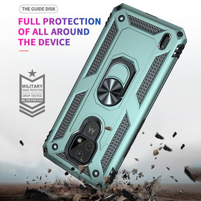 For Motorola Moto E7 Anti-Fall Phone Hybrid PC + TPU + Metal Case with Finger Ring Kickstand