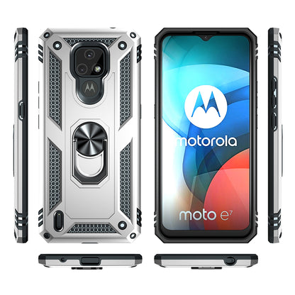 For Motorola Moto E7 Anti-Fall Phone Hybrid PC + TPU + Metal Case with Finger Ring Kickstand