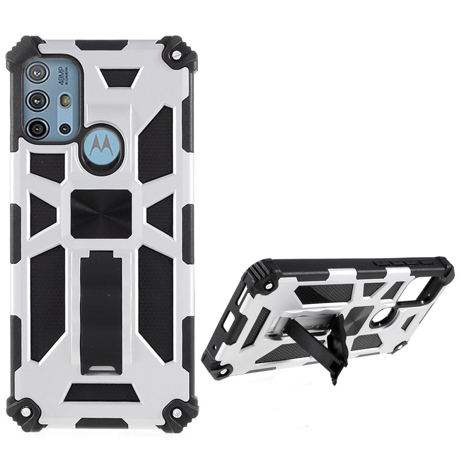 Shockproof Armor PC+TPU Phone Case with Magnetic Metal Sheet and Kickstand for Motorola Moto G10/G30/G20