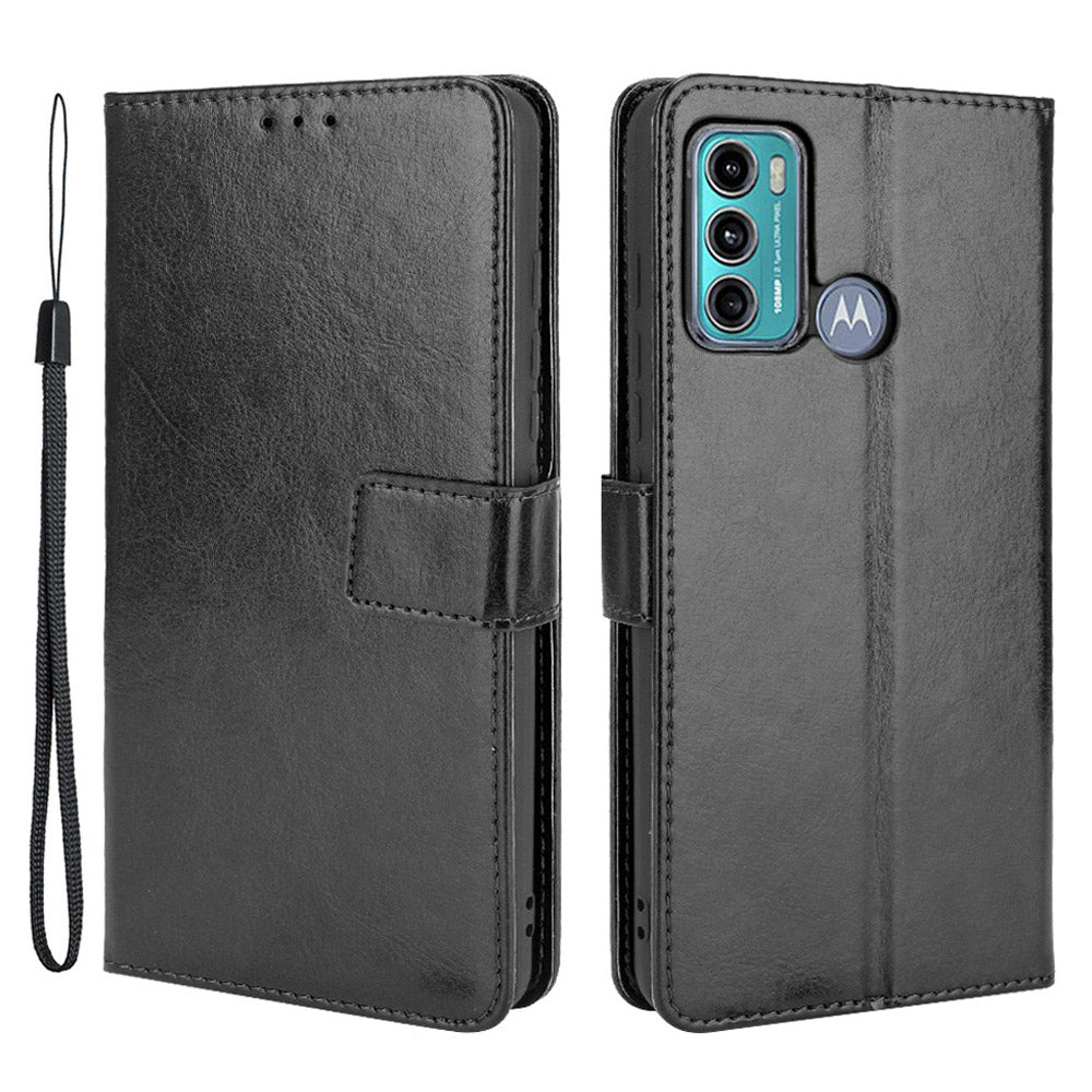 For Motorola Moto G60/G40 Fusion Crazy Horse Skin Leather Wallet Shell with Stand and Strap