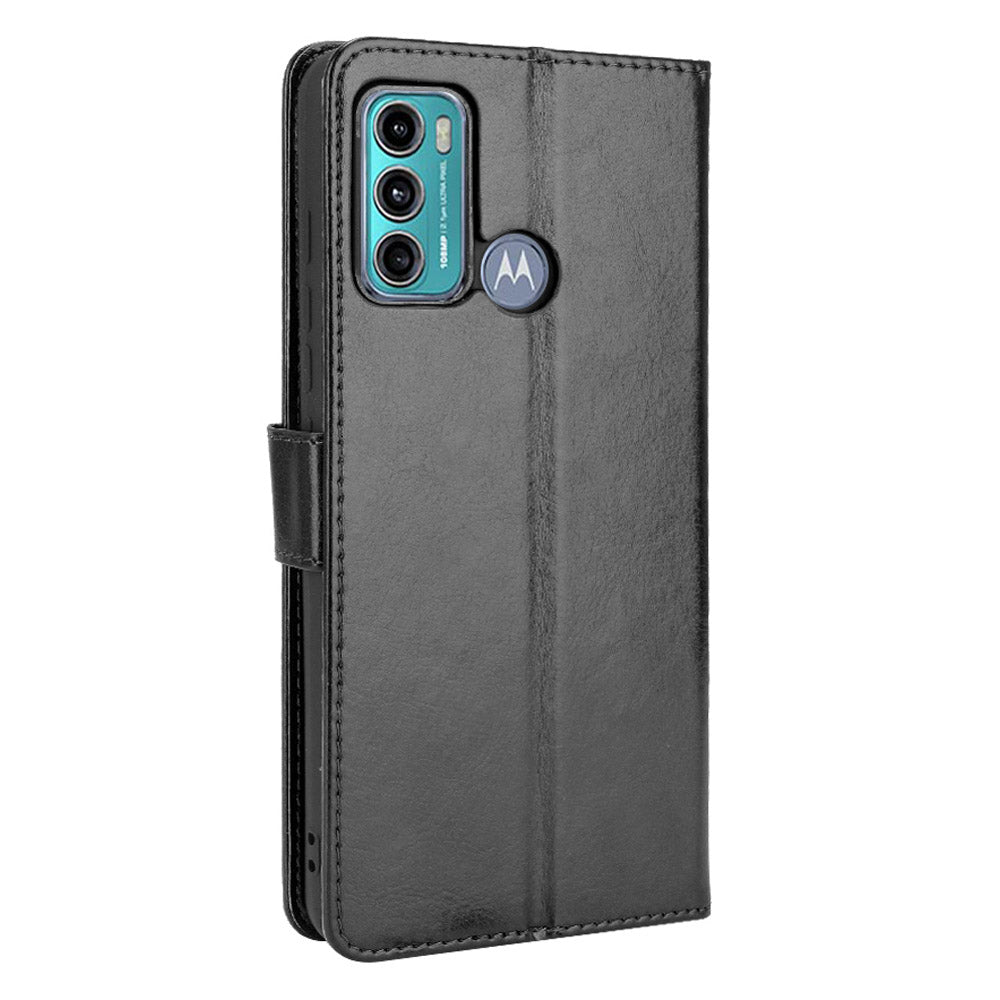 For Motorola Moto G60/G40 Fusion Crazy Horse Skin Leather Wallet Shell with Stand and Strap