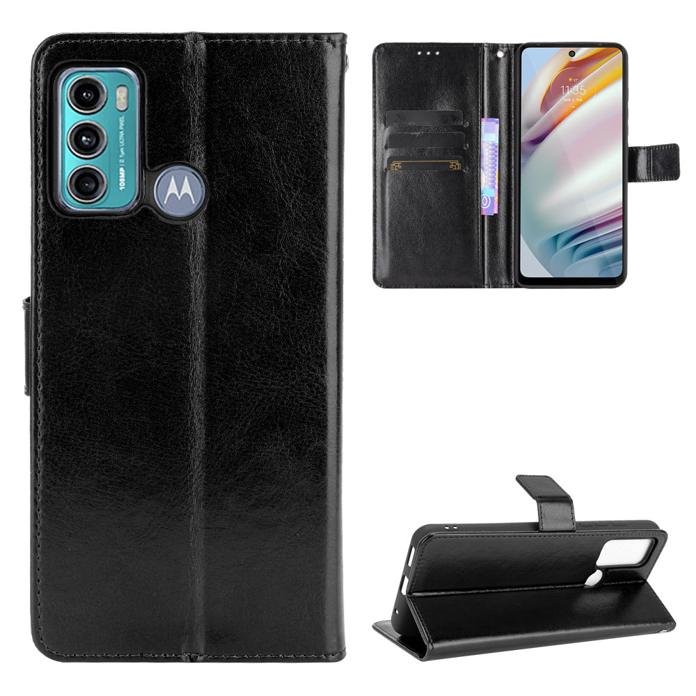 For Motorola Moto G60/G40 Fusion Crazy Horse Skin Leather Wallet Shell with Stand and Strap