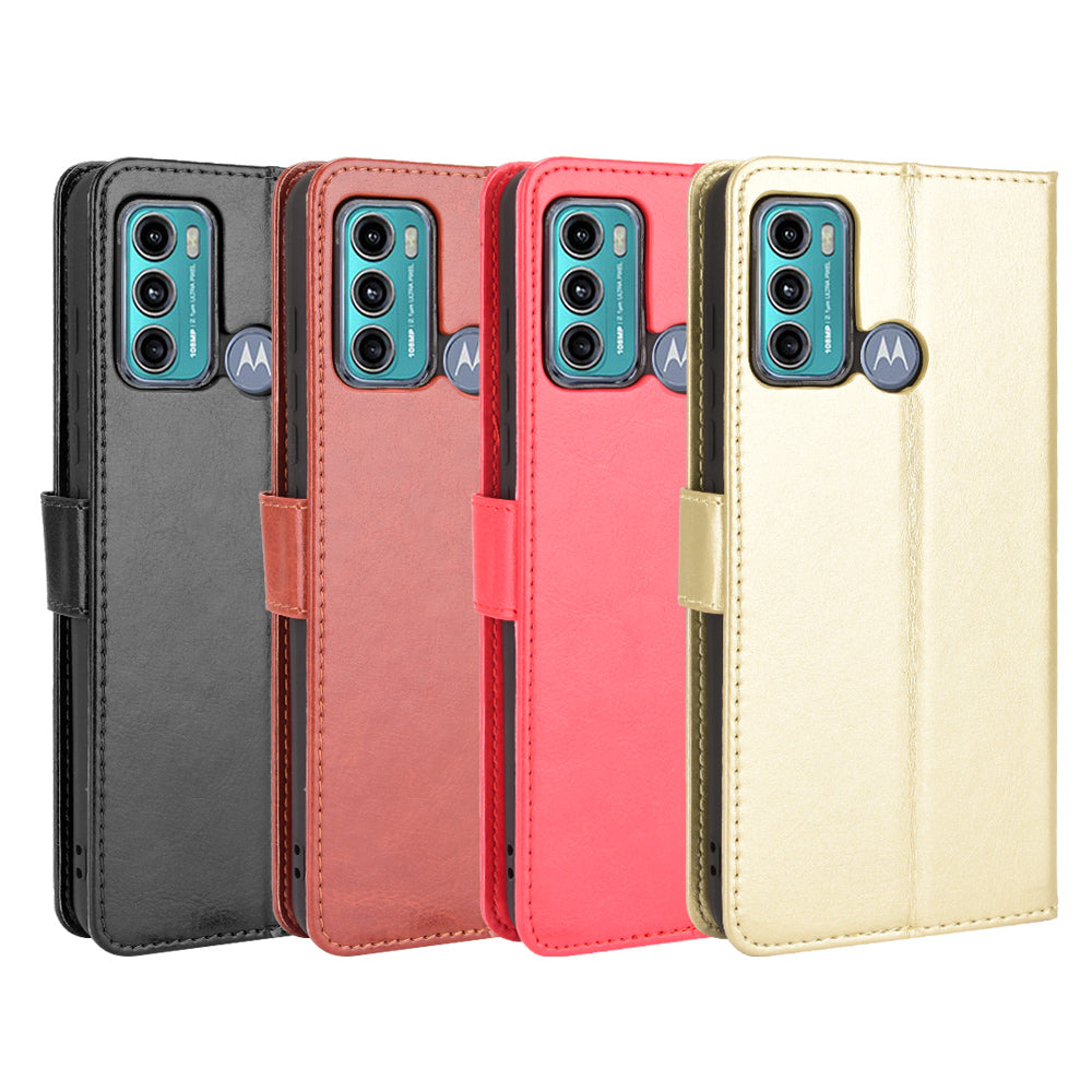 For Motorola Moto G60/G40 Fusion Crazy Horse Skin Leather Wallet Shell with Stand and Strap