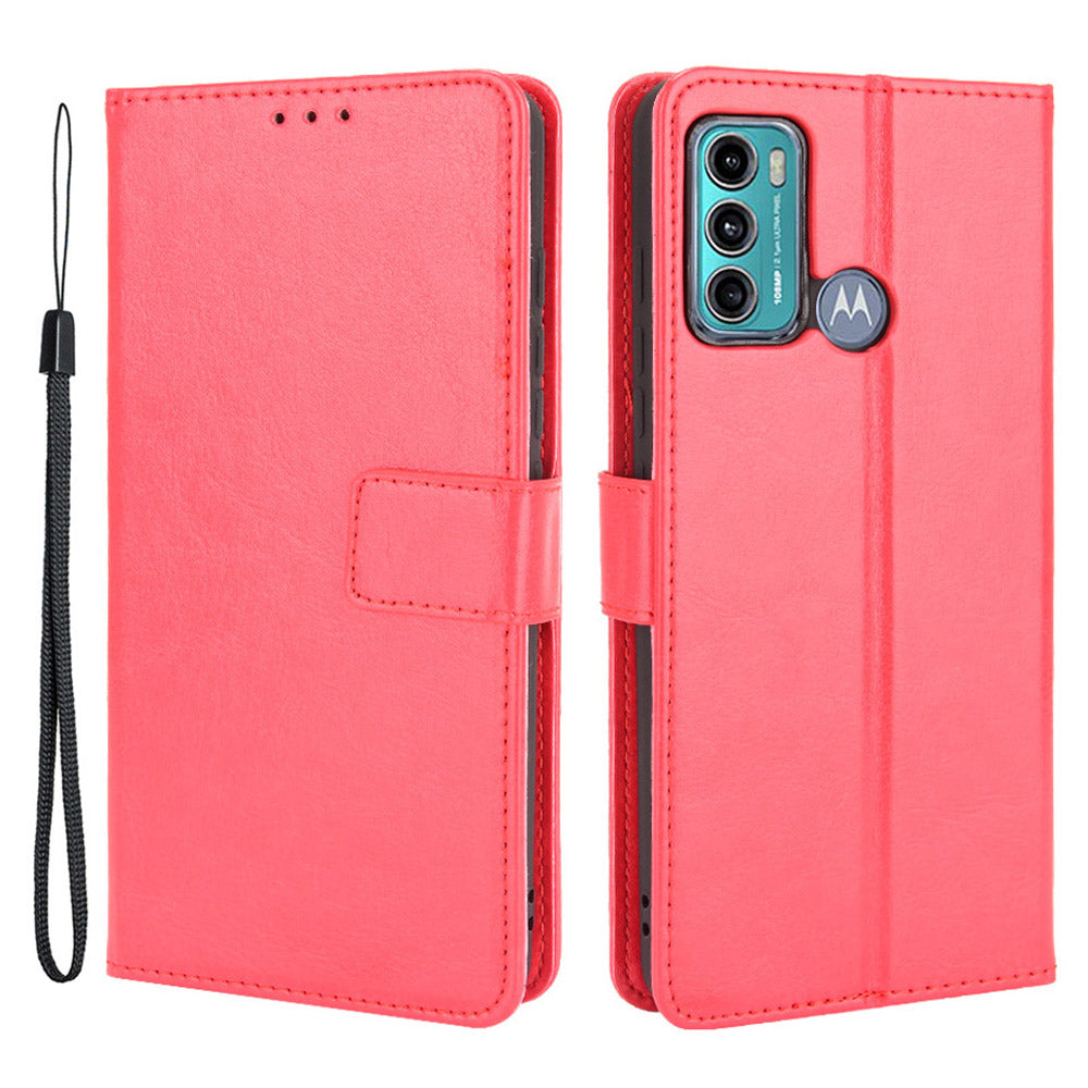 For Motorola Moto G60/G40 Fusion Crazy Horse Skin Leather Wallet Shell with Stand and Strap