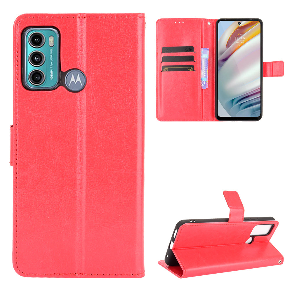 For Motorola Moto G60/G40 Fusion Crazy Horse Skin Leather Wallet Shell with Stand and Strap