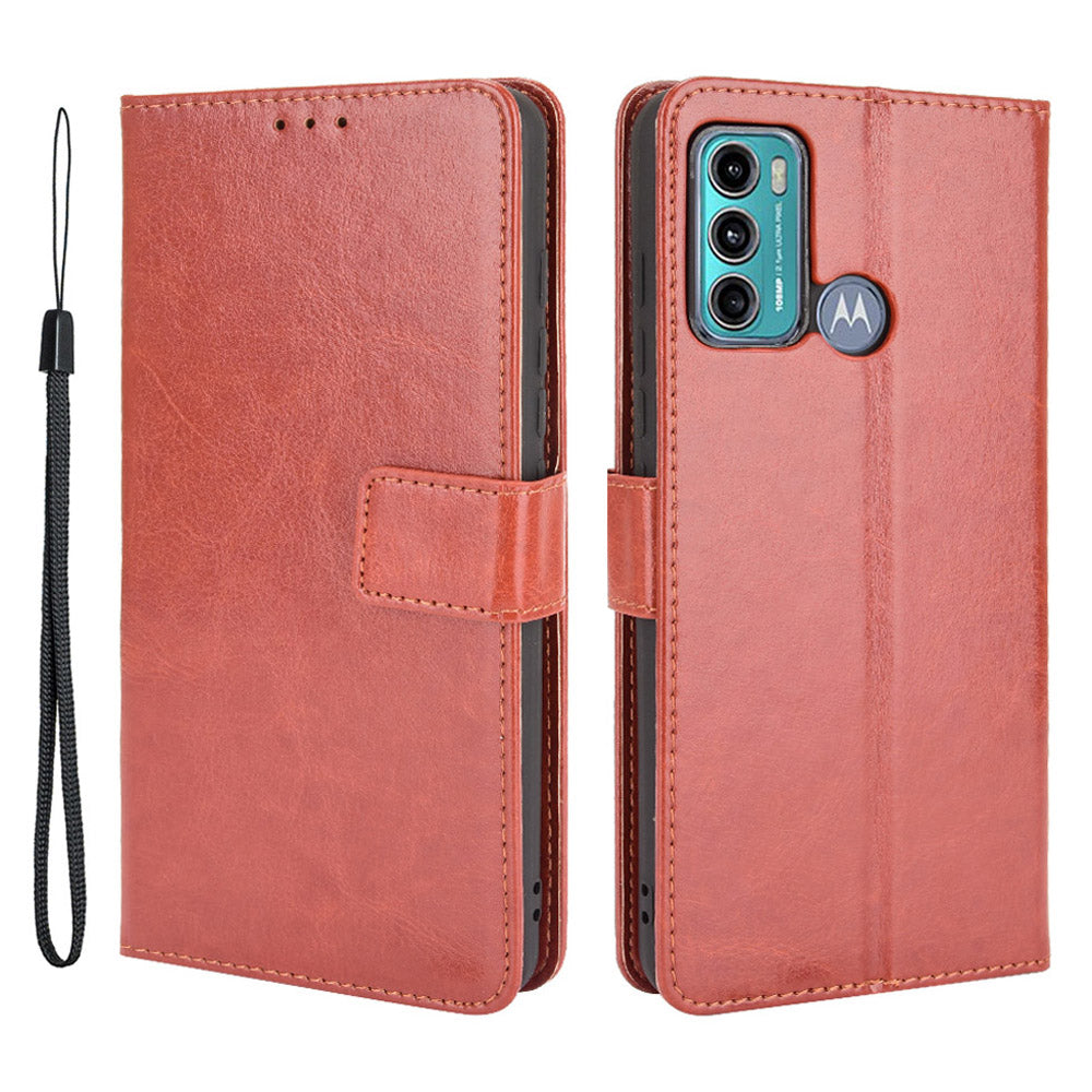 For Motorola Moto G60/G40 Fusion Crazy Horse Skin Leather Wallet Shell with Stand and Strap