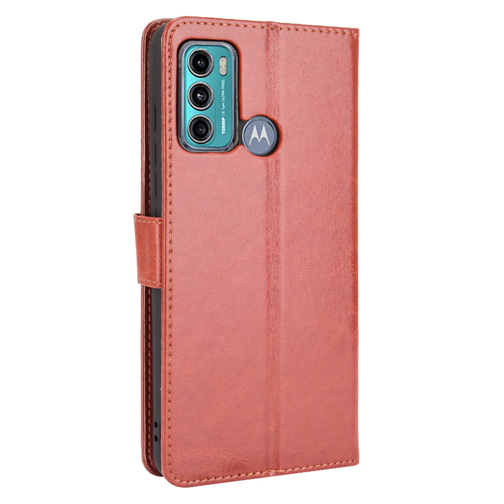 For Motorola Moto G60/G40 Fusion Crazy Horse Skin Leather Wallet Shell with Stand and Strap