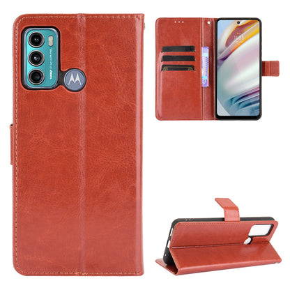 For Motorola Moto G60/G40 Fusion Crazy Horse Skin Leather Wallet Shell with Stand and Strap