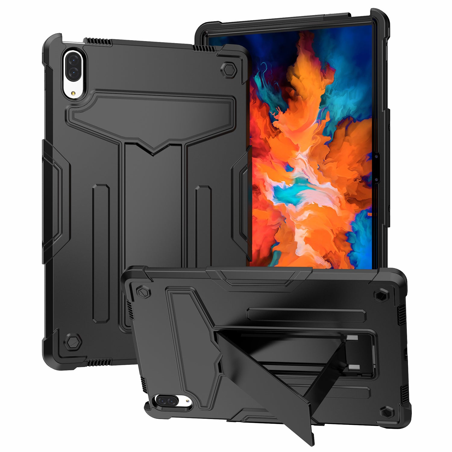 Foldable T-shaped Kickstand PC Silicone Shock-Proof Cover Protector for Lenovo Tab P11 Pro