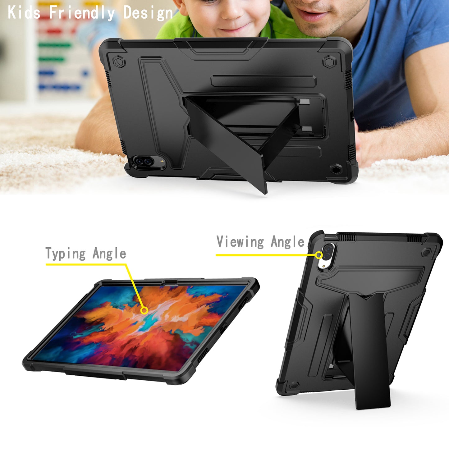 Foldable T-shaped Kickstand PC Silicone Shock-Proof Cover Protector for Lenovo Tab P11 Pro